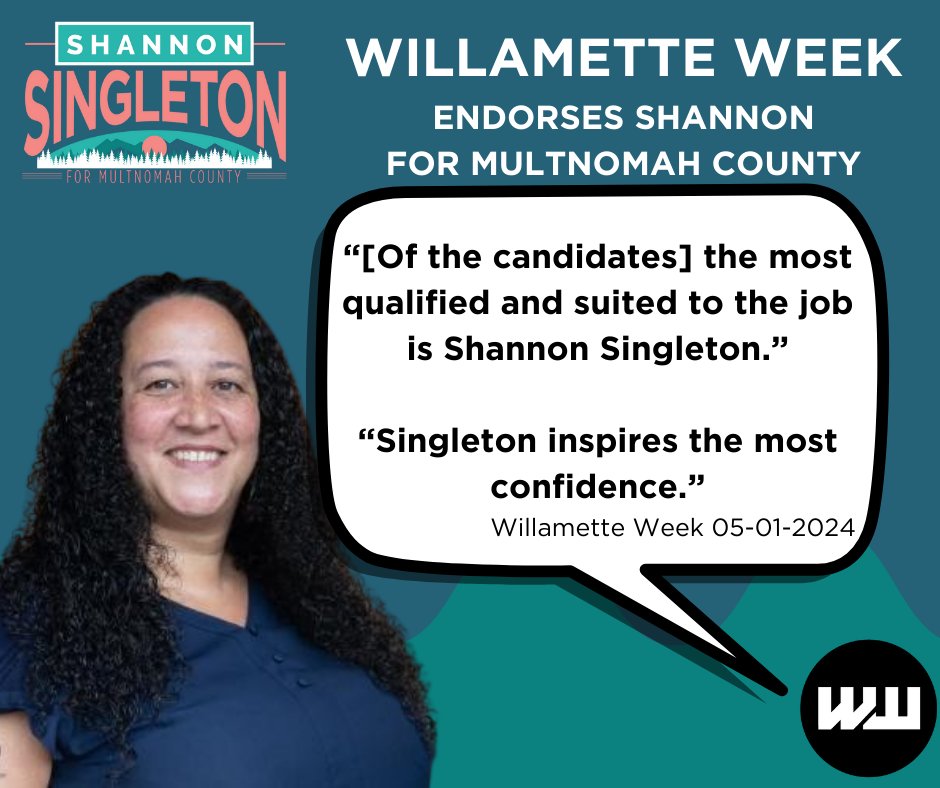ElectSingleton's tweet photo. Thank you, @wweek, for your endorsement! #orpol #MultCoD2 #ElectShannonSingleton. Tomorrow is election day. Make sure to get your ballots in the mail or drop them off at an official ballot dropbox. Visit my website to learn more about me and my campaign. https://t.co/Z52bAx0yTv