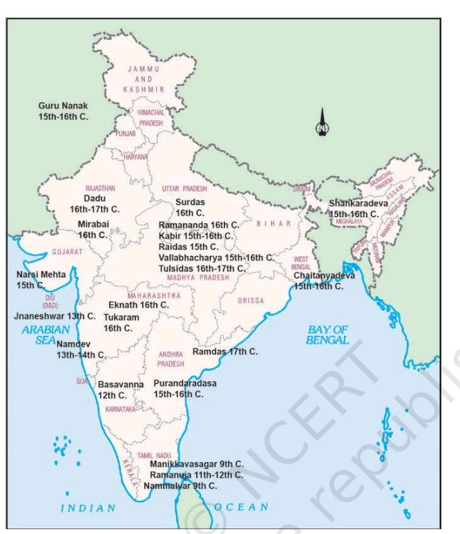 Was going through Medeival History NCERT and found some very important information so taken SS and compiled them in thread below, short thread but very informative. Check the thread 🧵 

1) Important Bhakti Movement Saints on map