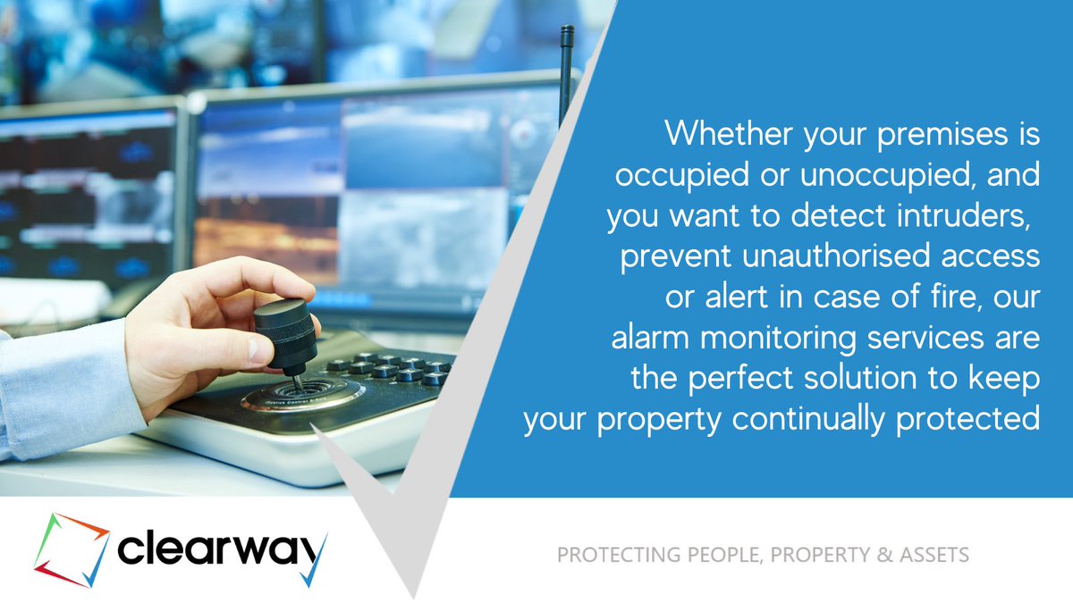 Whether your #premises is occupied or unoccupied, and you want to detect intruders, prevent unauthorised access or alert in case of fire, our alarm monitoring services are the perfect solution to keep your #property continually protected: clearway.co.uk/alarm-systems/ #alarmsystem