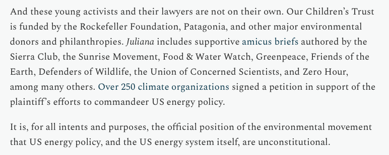 I think many climate hawks sorta gave up on @youthvgov after they sued the EPA last year. 

But their original federal suit, Juliana vs US, was even more ridiculous. Why did so many environmental orgs support it? Why does nobody seem to care it was dismissed (again)?