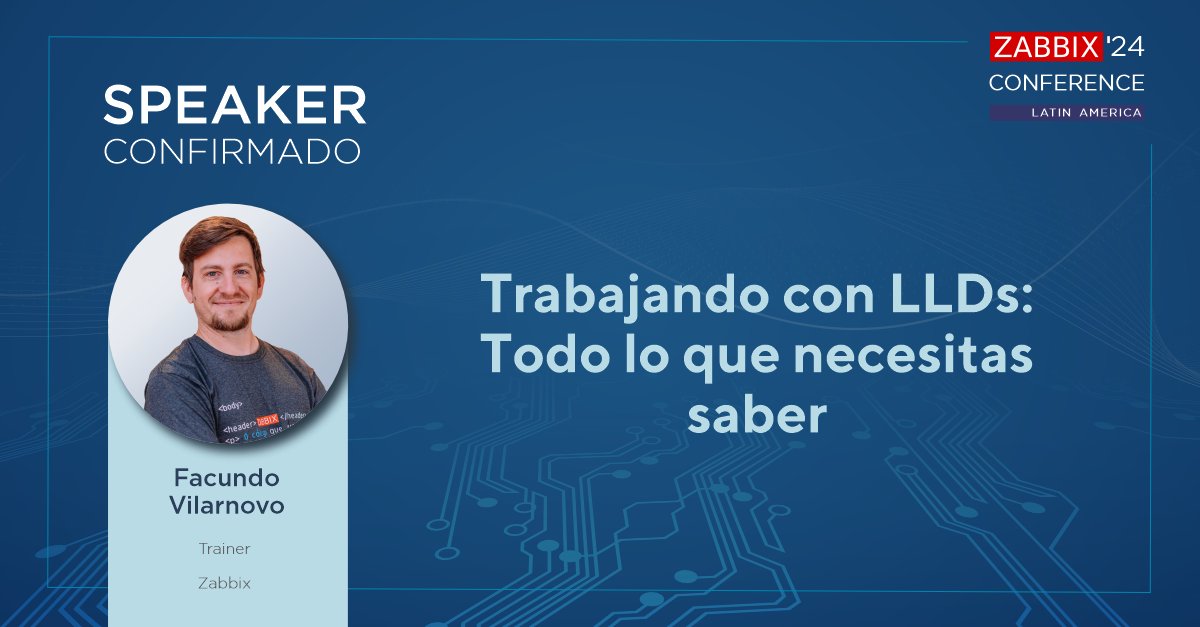 🎙️ Quer utilizar o conceito de LLDs no seu monitoramento, mas ainda não conhece os detalhes técnicos? Aprenda com Facundo Vilarnovo, Zabbix Trainer, na Zabbix Conference Latam 2024.

Confira a agenda completa do evento: zabbix.com/br/events/conf…