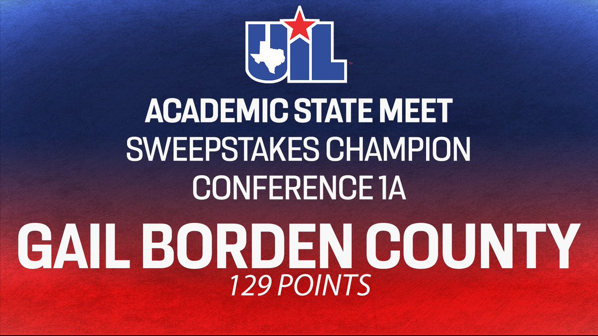 Congrats to Gail Borden County, Conference 1A 2024 #UILState Overall Academic Team Champions! INDIV:🥇🥇🥈🥈🥉 | TEAM: 🥇🥈🥈🥈 Sweepstakes championships are awarded to schools with the most points across all State Academic events. 1A Results ➡️ bit.ly/3wJT7fO