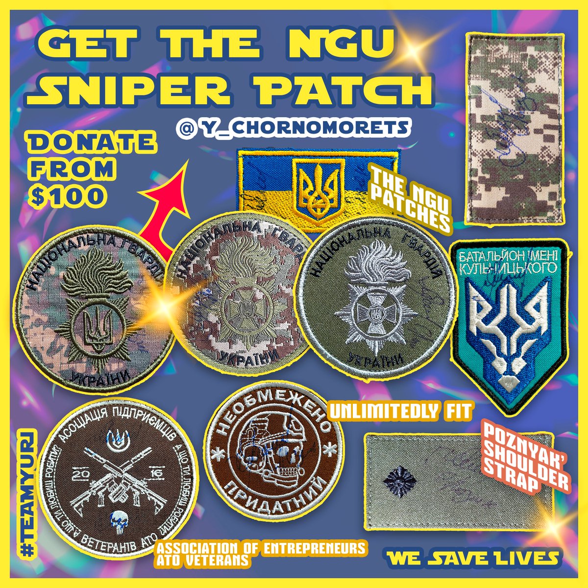 Patches signed by sniper Serhiy Poznyak🎯 Available in limited quantities. Once they are gone, they are gone. So get them while they last. ⌛️ Serhiy is a sniper with the National Guard of Ukraine. And these are his patches. Donate from $100 to 💳chornomorets.notepin.co