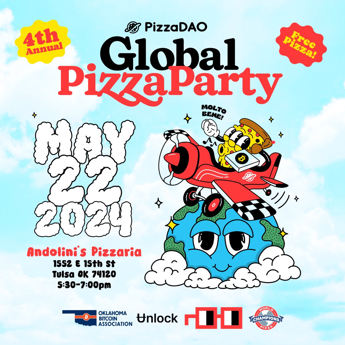 Bitcoin friends and FREE pizza?? Count us in! Hope to see you at Andolini’s on Cherry St this Wednesday at 5:30pm 🍕