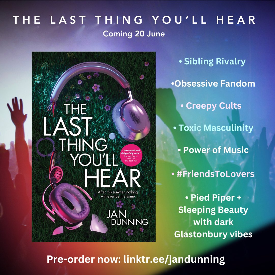 Only ONE MONTH until #TheLastThingYoullHear publishes on June 20! 
🎶🎸🎤❤️🔥

If you missed out on #glastonbury2024 tickets and need a sinister summer YA thriller to fill the gap, pre-order NOW: linktr.ee/jandunning 

And for what’s in store see image…
#ukya #summerreads