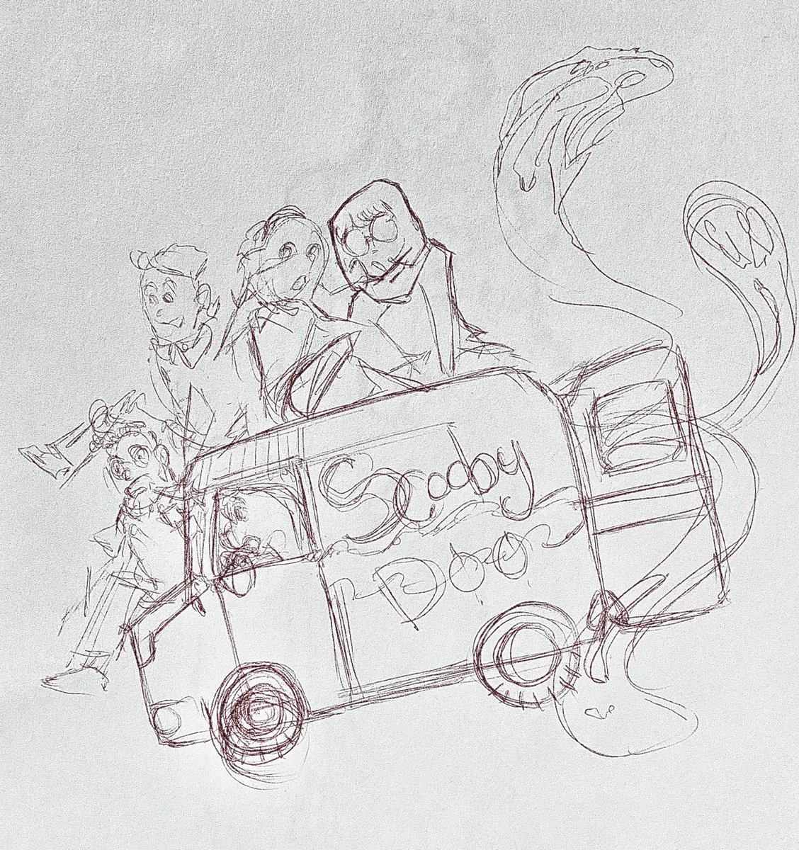 bardicious's tweet photo. The Gang Find a Mystery - Bonus traditional sketch! 

More on the art process here! https://t.co/lePnn30WNi

#scoobydoo #arttimelapse #sketch #fanart #characterart https://t.co/2HKFiI7vg4