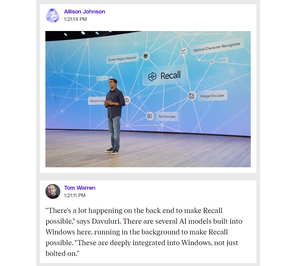 Pureinfotech's tweet image. Microsoft is using multiple AI modes for Recall on #Windows11 #MicrosoftEdge Source The Verge
