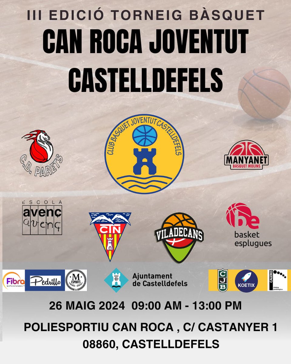 Us presentem la III edició del Torneig Bàsquet Can Roca - Joventut Castelldefels, una nova jornada de bàsquet entre clubs de diferents ciutats amb l'objectiu d'apropar l'esport al màxim número d'infants. Aquesta edició comptarà amb 25 equips participans i prop de 300 jugadors/es