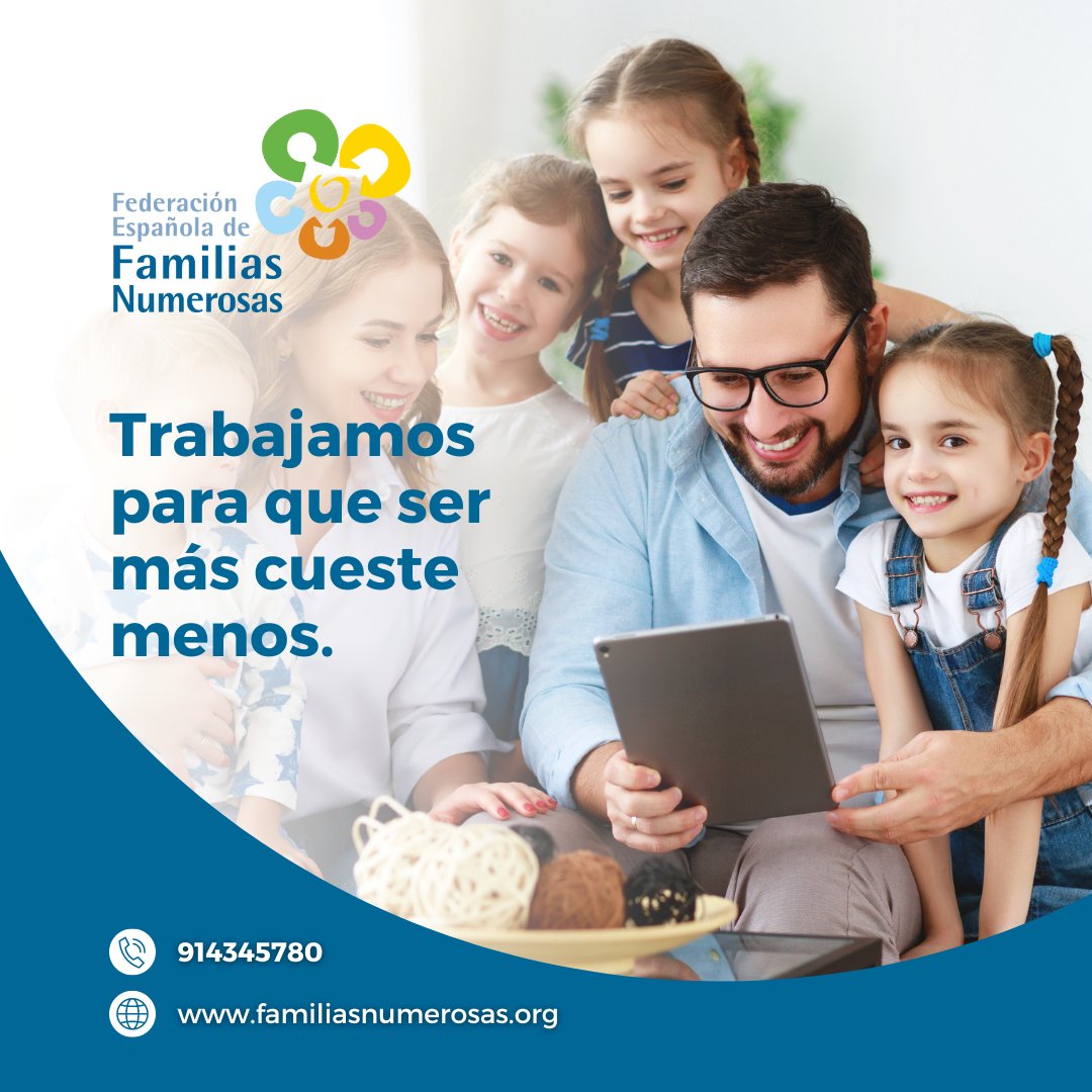 FamNumerosas's tweet photo. Trabajamos incansablemente para defender los derechos e intereses de las familias numerosas en España.
Si quieres conocer más sobre nuestro trabajo y cómo puedes ser parte de esta gran familia, visita nuestra página web.
#FEFN #FamiliasNumerosas #Derechos #Familia #Bienestar https://t.co/ySbN6xce4o
