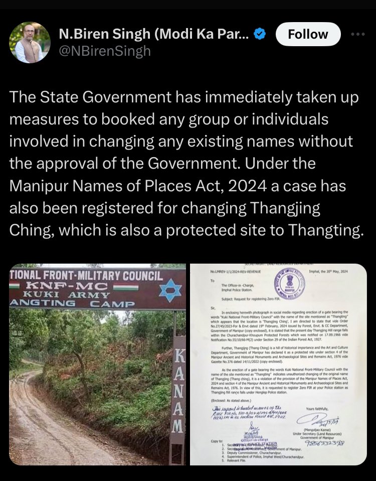 The hilltop known as Bangla Mol seen in the 1st picture used to be inhabited by Zou Kuki tribes of Chandel district adjacent to Sugnu Bazar in Kakching district whose constituency comes under Kangujam Ranjit Singh a Meitei from Serou who is also one of the longest serving