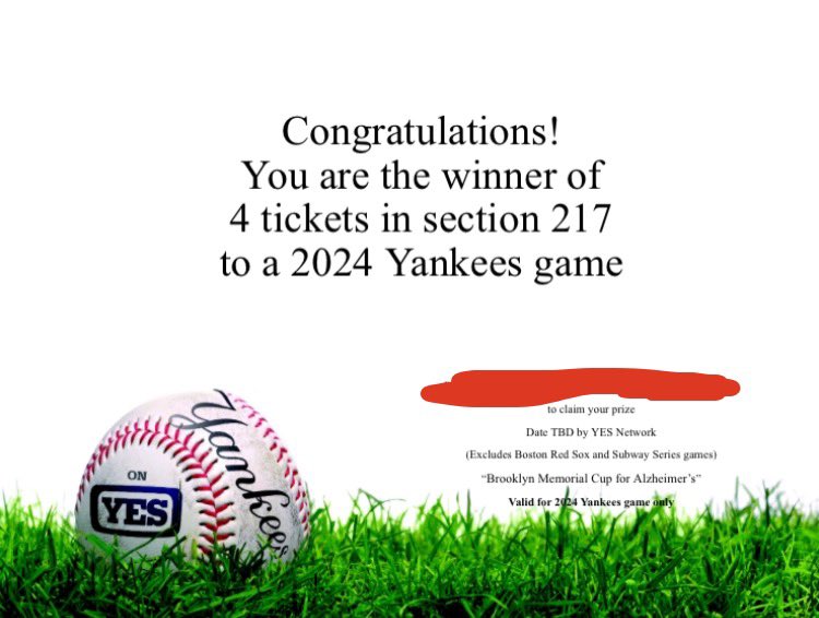 YES! YES! YES! THANK YOU to The @YESNetwork for donating four @Yankees tickets to The 2024 @BKMemorialCup raffle prize pool! Please donate to help us reach our $12K goal: act.alz.org/goto/BrooklynM… #KoutAlz #ENDALZ #TheLongestDay #YesNetwork #NYY Sponsored By: @bizfundllc