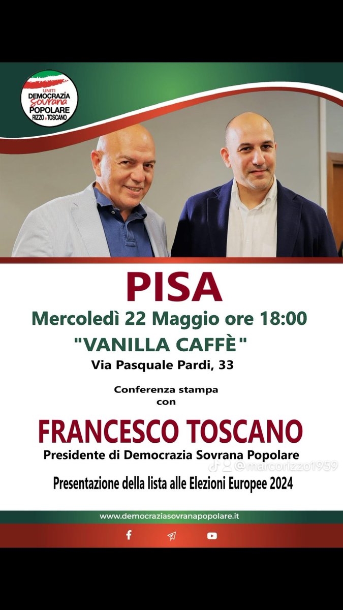 Mercoledì 22 Maggio a Pisa