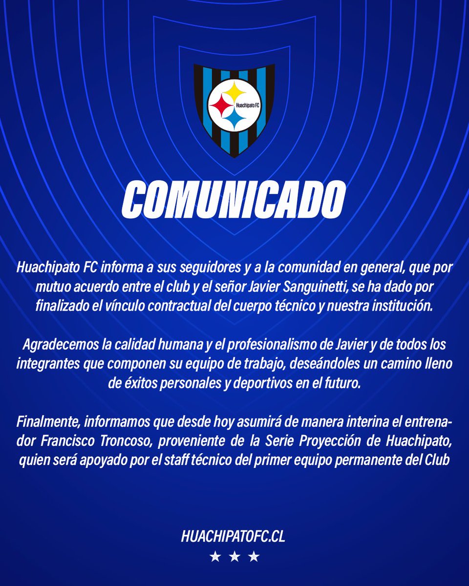 Huachipato's tweet photo. 𝑪𝑶𝑴𝑼𝑵𝑰𝑪𝑨𝑫𝑶 𝑶𝑭𝑰𝑪𝑰𝑨𝑳 📋 https://t.co/C1lsRdU4MD
