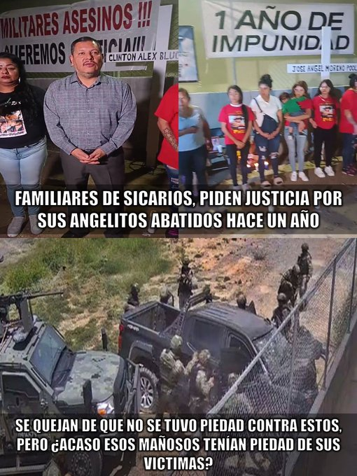 kancerbero402's tweet photo. Familiares de mañosos se quejan que se cumple un año que le dieron fierro a sus parientes, mencionan que militares no debieron repeler su agresión, y ofrecerles abrazos para detenerlos. @RaymundoRamosNL eres un sicario mas del #cdn https://t.co/aEUp0St1c3
