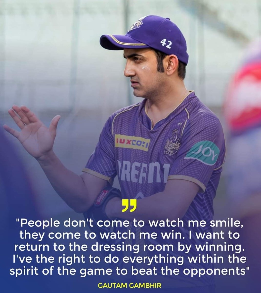 crick_info01's tweet photo. Gautam Gambhir 🗣️:-

"People don't come to watch me smile, they come to watch me win. I want to return to the dressing room by winning. I've the right to do everything within the spirit of the game to beat the opponents"
#ipl
#Cricket https://t.co/6czbA1pjYK