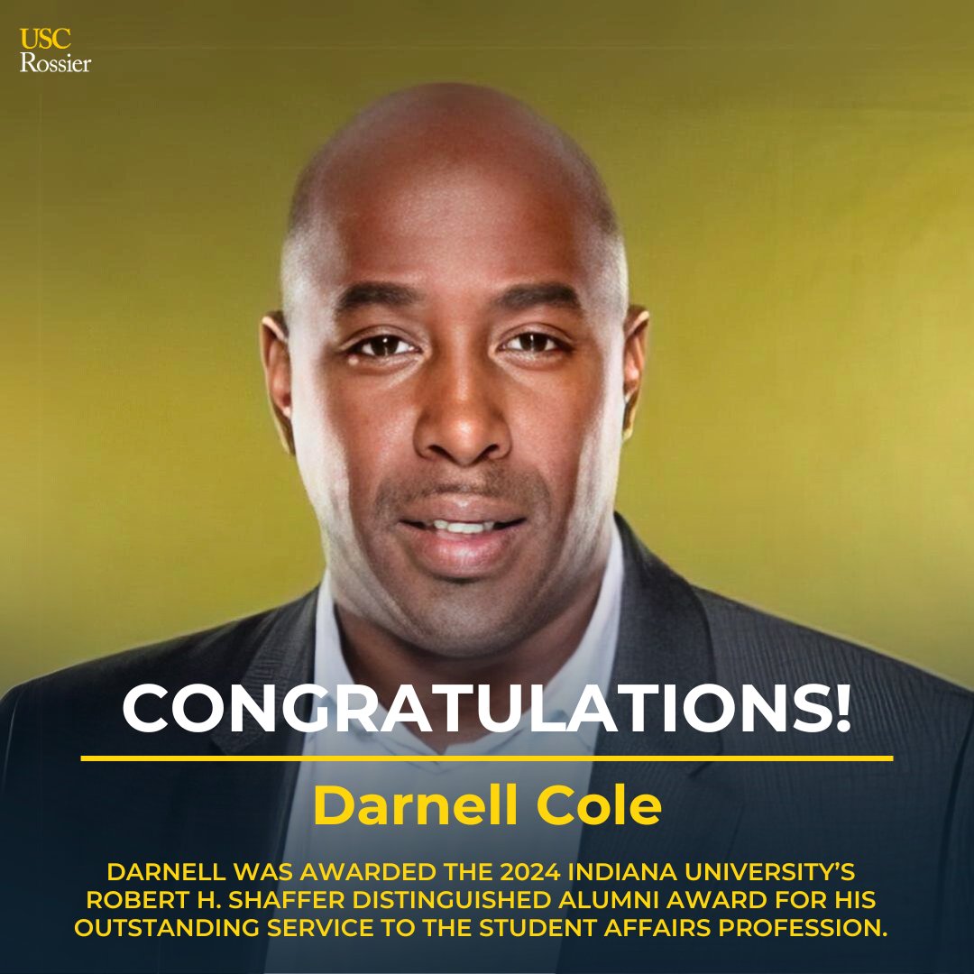 We are delighted to congratulate Professor @DarnellGCole, Co-Director of the Center for Education, Identity and Social Justice (@rossierjustice), on receiving the 2024 Robert H. Shaffer Distinguished Alumni Award from @IUSchoolofEd. #uscrossier
