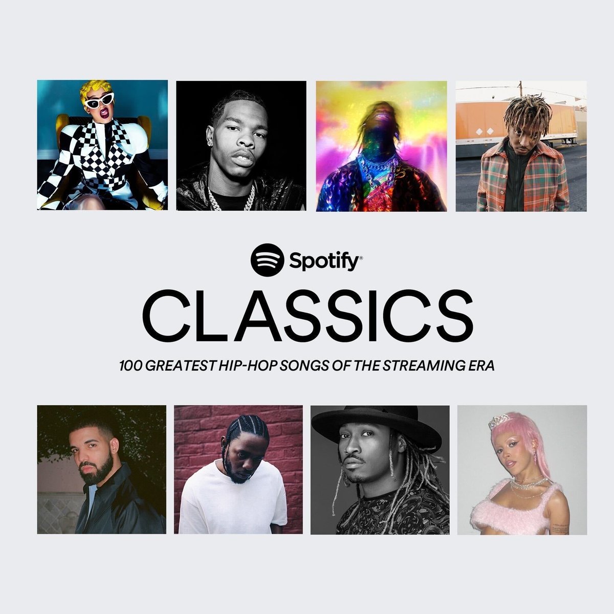 Our top 10 of 100 greatest hip-hop songs of the streaming era #SpotifyCLASSICS 1. Kendrick Lamar – “Alright” 2. Cardi B – “Bodak Yellow” 3. Drake – “God’s Plan” 4. Lil Uzi Vert – “XO Tour Llif3” 5. Future – “March Madness” 6. Migos ft. Lil Uzi Vert – “Bad and Boujee” 7. Travis