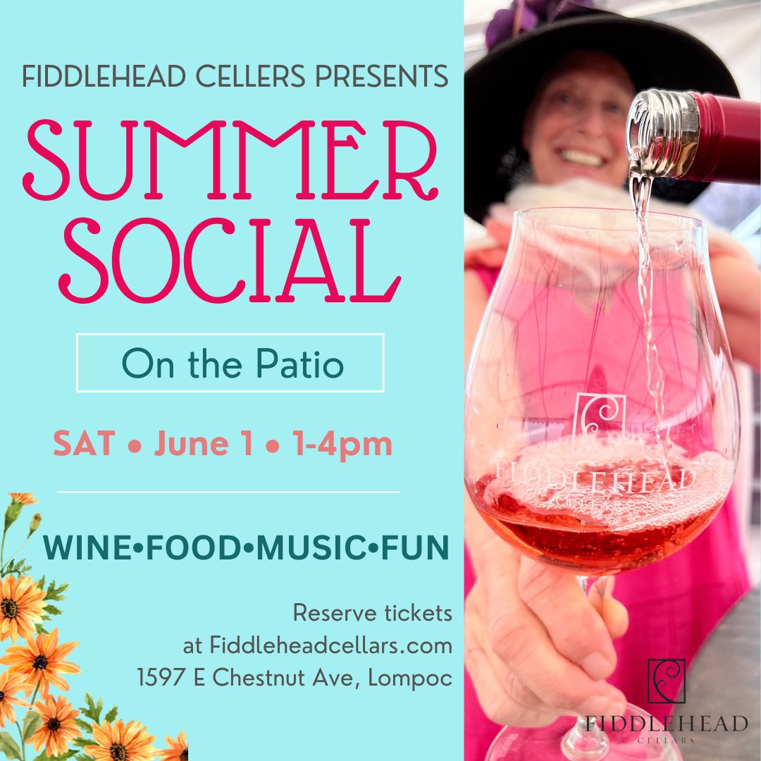 Let’s Celebrate Summer Early... We’re opening up the patio and you’re invited to join Kathy for our BIG Summer Social June 1st from 1-4pm Tickets are available here: fiddleheadcellars.orderport.net/product-detail… It’s time to come party with us! 🍷