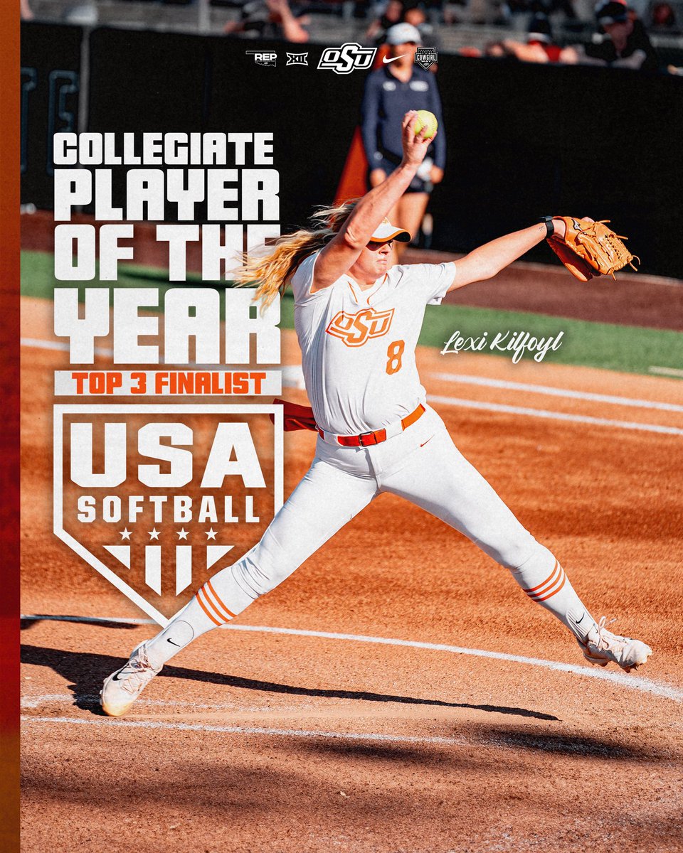 OSU Cowgirl Softball (@cowgirlsb) on Twitter photo One of the nation’s best.
<a href="/lexikilfoyl/">Lexi Kilfoyl</a> is the first player in school history to be named a Top 3️⃣ finalist for <a href="/USASoftball/">USA Softball</a> Collegiate Player of the Year 🤠
#GoPokes | #REP One of the nation’s best.
<a href="/lexikilfoyl/">Lexi Kilfoyl</a> is the first player in school history to be named a Top 3️⃣ finalist for <a href="/USASoftball/">USA Softball</a> Collegiate Player of the Year 🤠
#GoPokes | #REP