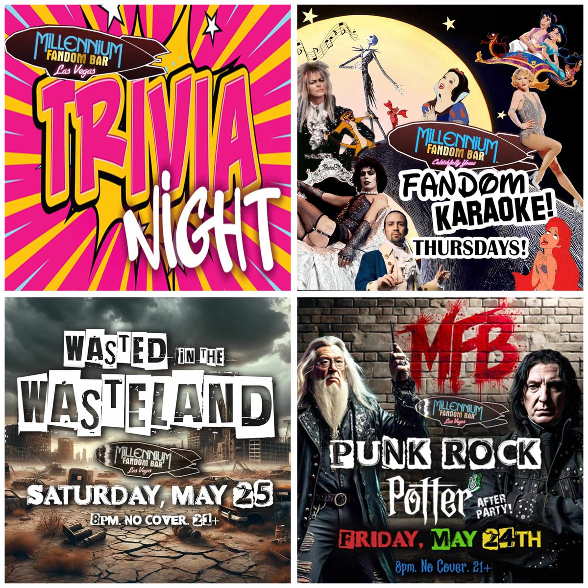 FandomBarLV's tweet photo. WEEK EVENTS @ https://t.co/mRjHI5EHxN 
'Cosplay or not, Let's Fandom!' 
NO COVER - 21+ 
#MillenniumFANDOMBAR #FandomBar #FandomBarVegas #Fandom #Cosplay #CosplayBar #Costumes #LetsFandom #Cocktails #Mocktails #LasVegas #thingstodo #Events #FandomEvents #ThemeNights https://t.co/Fa4AYCAwe6