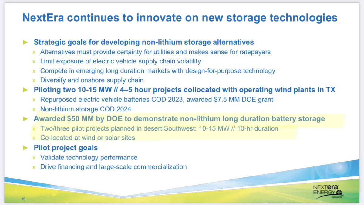 $eose Found this Nextera ppt from October focused on energy storage in SW states (link below).

This slide discusses non-Li storage.

$50M from DOE for Eos demonstrations? Potential locations we knew of were OR, WI, and ND. 

Are these 2-3 100 MWh min. pilots in addition?
