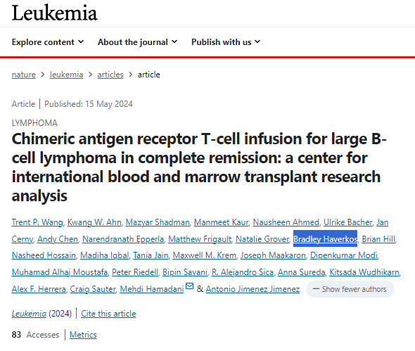 Our @CULymphoma T-cell expert Dr. @BradHaverkos contributed to a multicenter study of CAR-T for patients with DLBCL in complete remission at time of CAR infusion, now published @LeukemiaJnl. #lymsm #celltherapy
nature.com/articles/s4137…