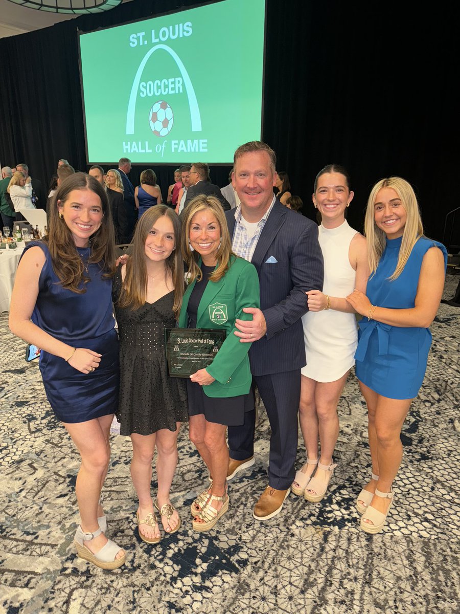 GeorgeRestovich's tweet photo. So much pride and love for my girls…a week where my twins came home and Grace and Georgia graduated, topped off by their Momma being selected to the StL Soccer Hall of Fame.  What a great event and honor. Congrats to the prettiest and greatest competitor I know.❤️☘️⁦⁩ https://t.co/4o6LQJD8Nb