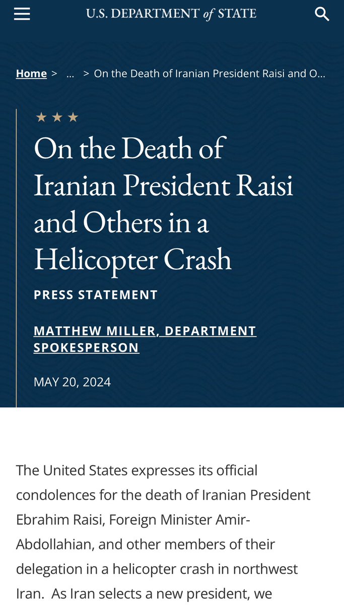 The US State Department actually published a statement offering condolences to Iran

The Islamic Regime in Iran has been one of America’s top adversaries for the past 20+ years

This is an absolute gut punch for anyone that served in Afghanistan (like myself)