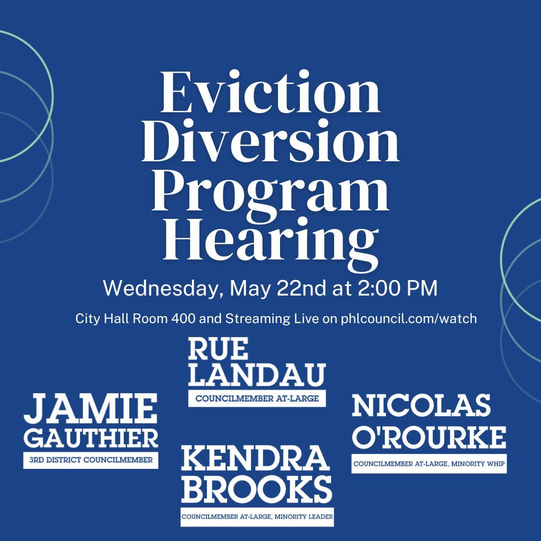 On Wednesday, I am chairing a Housing Committee hearing on making our Eviction Diversion Program permanent! I'm looking forward to discussing how the EDP, especially when it is coupled with rental assistance, keeps vulnerable Philadelphians in their homes.