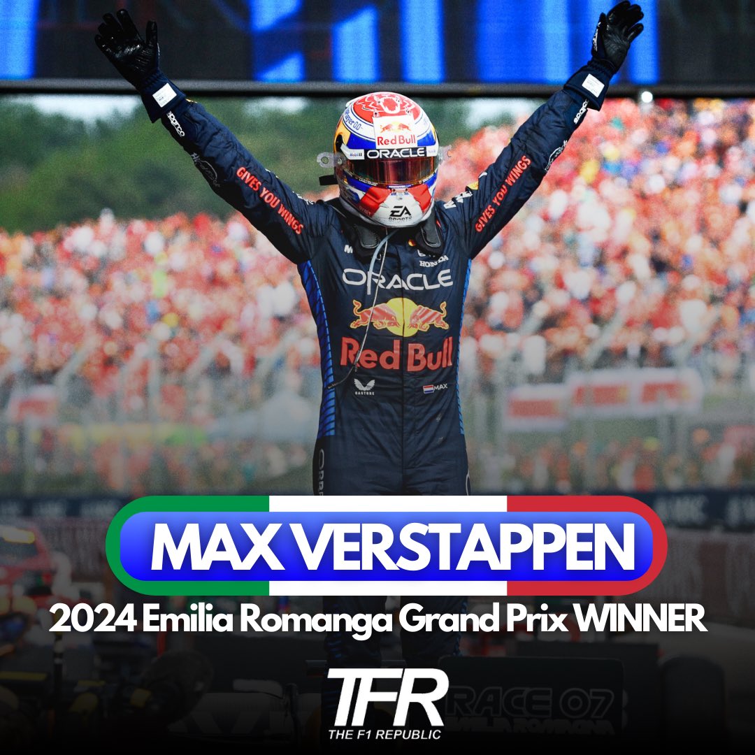 Max Verstappen is the WINNER of the 2024 Emilia Romagna Grand Prix 🏆🇮🇹

He narrowly holds off Lando Norris to claim his 5th victory of the Season.

#F1 #F12024 #EmiliaRomagnaGP
#TheF1Republic