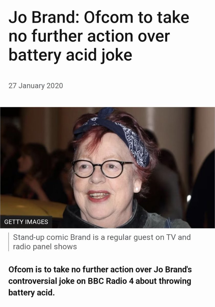 Oh right, Ofcom, the one who failed to take action when Jo Brand made that HILARIOUS joke about throwing battery acid?