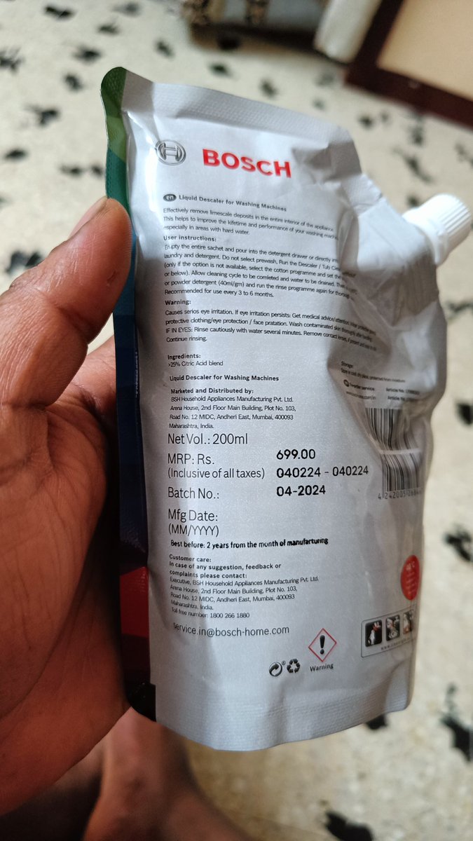 Senthil61501466's tweet photo. I have gone through a worst scenario with #Flipkart as I have ordered a Bosch descaler liquid and they send me a fake product by listing original brand image by the seller ANVIENTERPRISES01 after I found some spelling mistake I request #Bosch &amp; #flipkart to help me get my refund. https://t.co/HE4Wkjda0Z