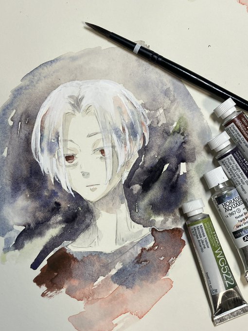 「watercolor (medium) white hair」 illustration images(Latest)