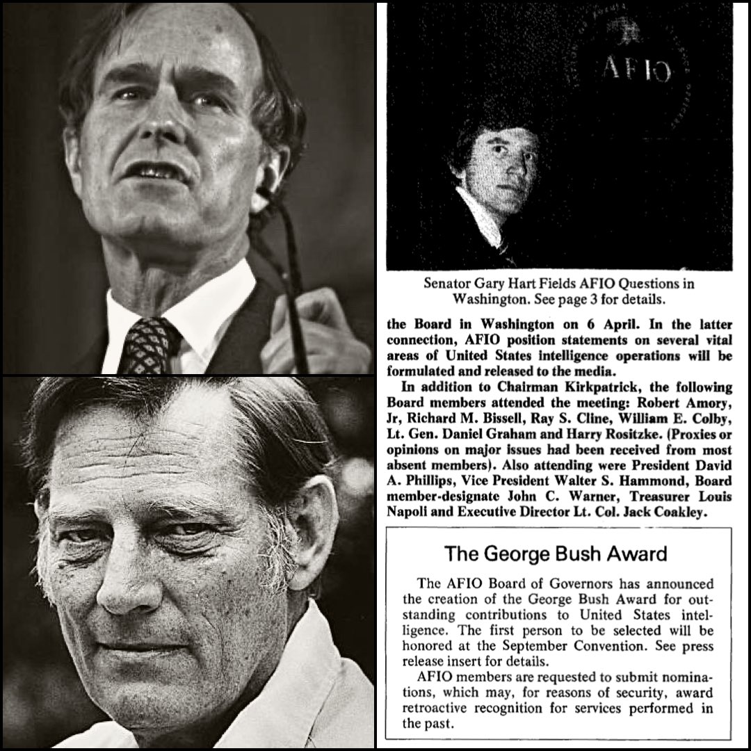 timfattig's tweet photo. After a twenty-five-year career at the #CIA, #DavidPhillips retired from the Agency in 1975 and founded the Association of Former Intelligence Officers (AFIO). In 1977, the Association newsletter announced the creation of “the #GeorgeBush Award for outstanding contributions to United States intelligence.”