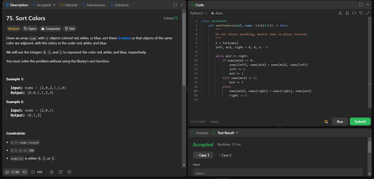 akhand_4795's tweet photo. 🌟Day 52 of my '60 Day DSA Challenge' complete!
Today's challenges tackled on LeetCode:💡🚀

1. Problem No. 1863 - Sum of All Subset XOR Totals
2. Problem No. 75 - Sort Colors

#60DayDSAChallenge #Python #LeetCode #DataStructures #Algorithms #ProblemSolving #Progress #Day52 https://t.co/Vyz0vzcjwL