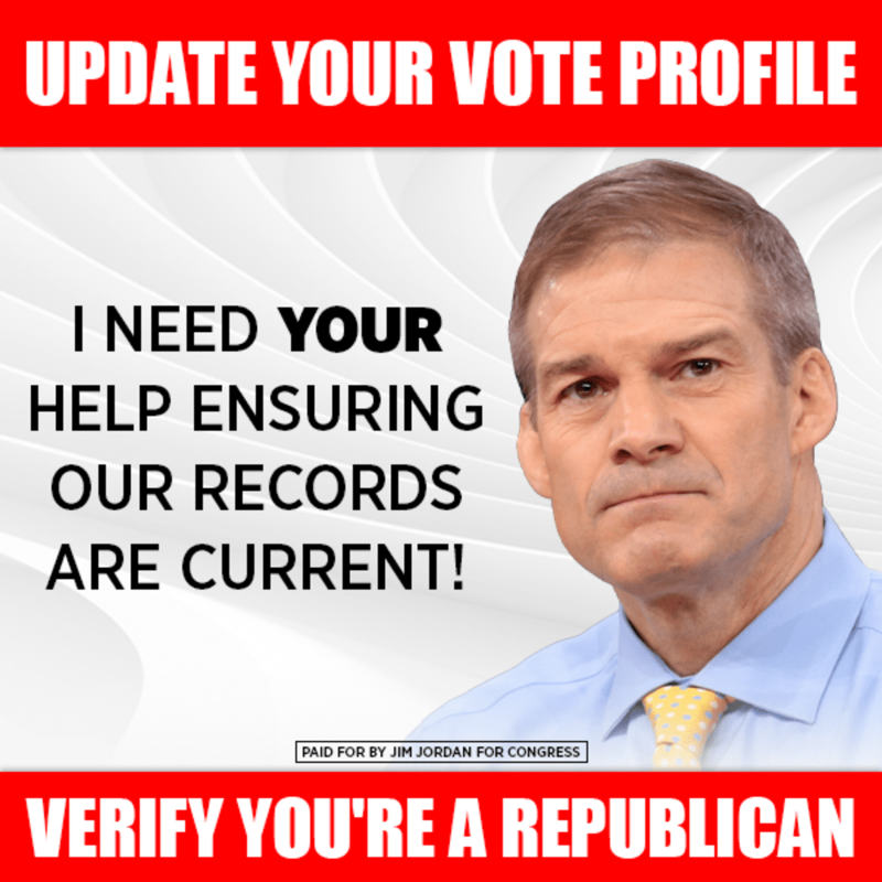 Votejimjordan's tweet photo. To ensure our voter data is current, I’ve authorized my team to organize the LARGEST Pre-Election Voter AUDIT in history. To win in November, we must have the most accurate and up-to-date information. I’m personally asking for your participation. Complete the Voter Audit today!