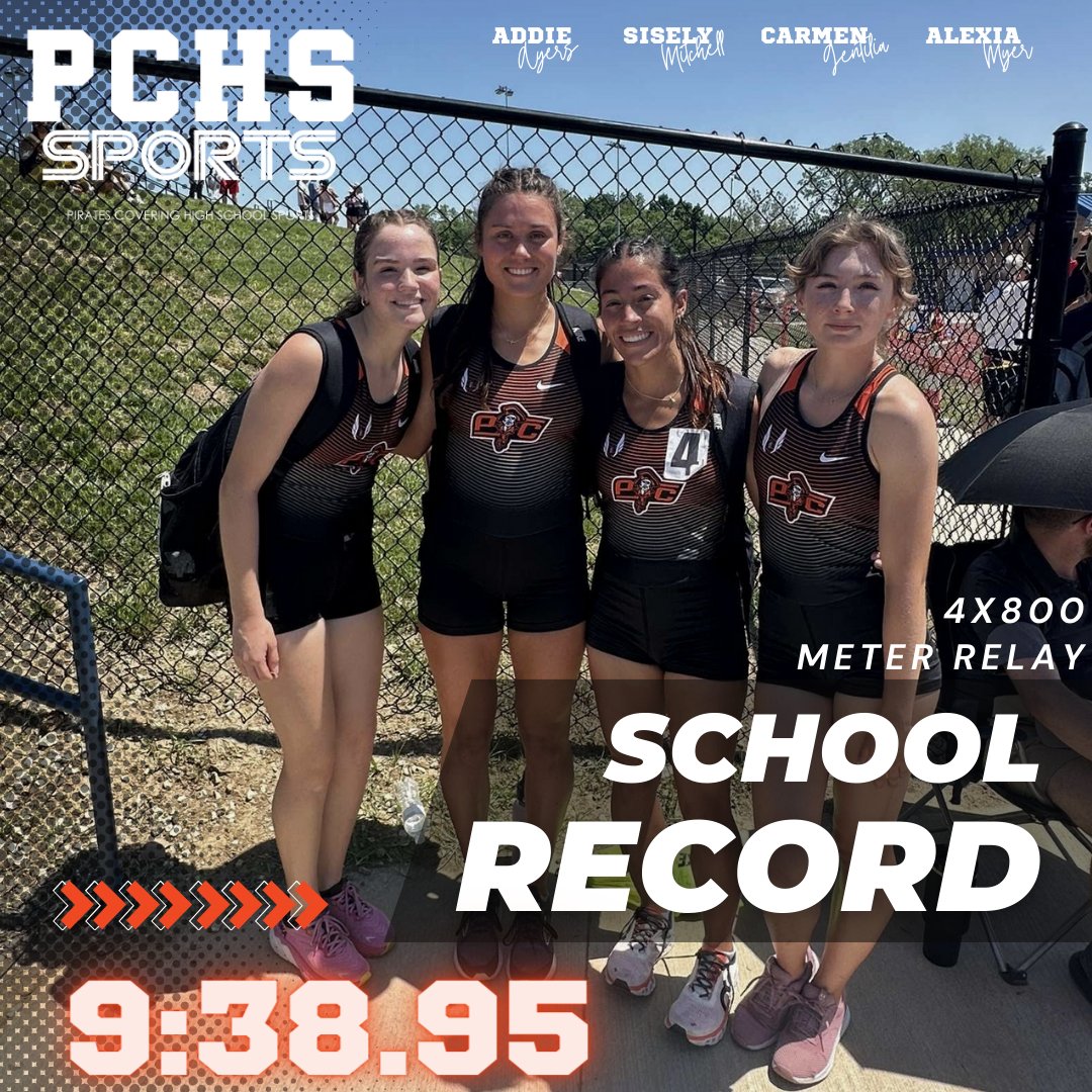 PCHS Sports (@sportspchs) on Twitter photo 🚨SCHOOL RECORD ALERT! 🚨Addie, Sisely, Carmen, and Alexia with a new Platte County High School Girls Track school record in the 4x800 Meter Relay with a time of 9:38.95. Congrats team! #pcr3proud <a href="/PCHSAthletics1/">PIRATE ACTIVITIES</a> <a href="/PlatteCountyR3/">PlatteCountyPirates</a> <a href="/PCHSHalls/">PCHS Halls</a> @admin 🚨SCHOOL RECORD ALERT! 🚨Addie, Sisely, Carmen, and Alexia with a new Platte County High School Girls Track school record in the 4x800 Meter Relay with a time of 9:38.95. Congrats team! #pcr3proud <a href="/PCHSAthletics1/">PIRATE ACTIVITIES</a> <a href="/PlatteCountyR3/">PlatteCountyPirates</a> <a href="/PCHSHalls/">PCHS Halls</a> @admin