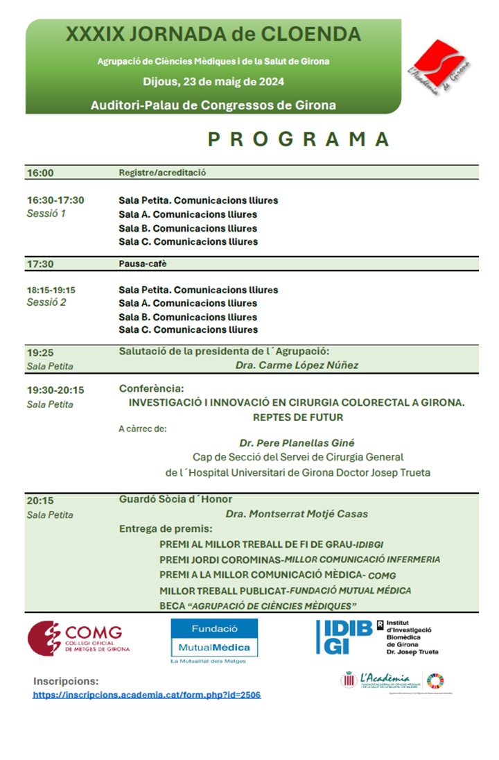 Us animem a assistir a la Jornada de Cloenda de l'Agrupació de Ciències  Mèdiques de Girona, el proper dijous 23 a l'Auditori de Girona. Debatrem  sobre la investigació en cirurgia colorectal! És possible combinar l'assistència amb la recerca?#Girona #Recerca  #CirurgiaColorectal