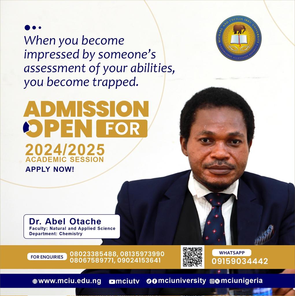 mciunigeria's tweet photo. 🌟 Meet our faculty spotlight: Dr. Abel Otache, Faculty of Natural and Applied Science, Chemistry Department. Learn from his expertise and advance your knowledge with us! 

#mciu #universities #chemistry #FacultySpotlight #ExpertFaculty #Admissions2024 https://t.co/7ne4bDrHkp