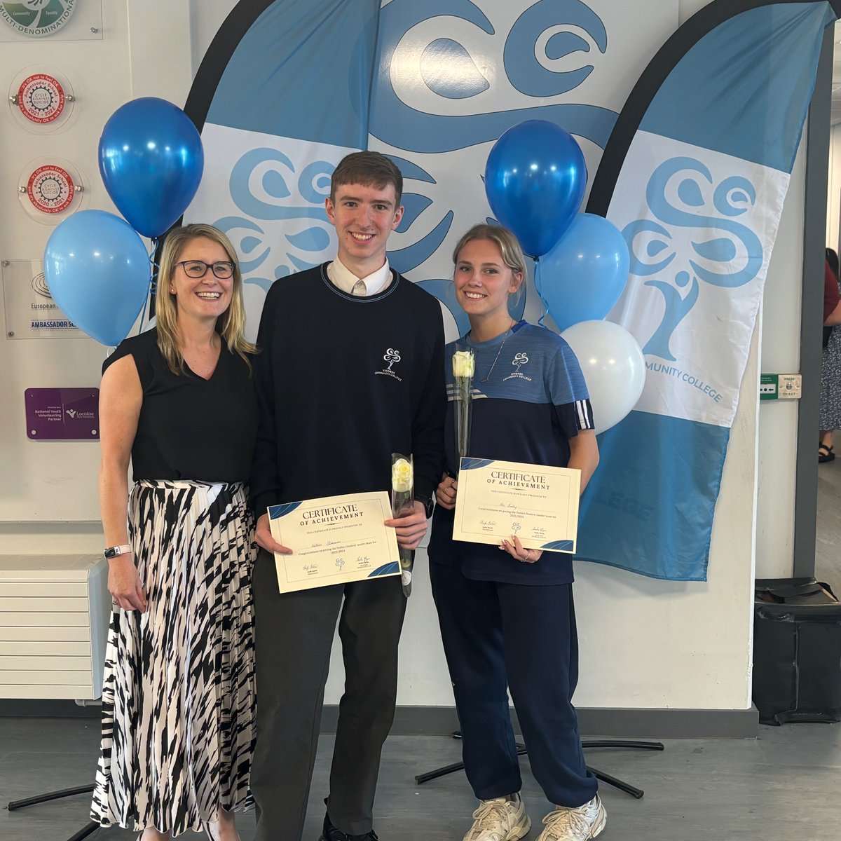 Our newly elected Deputy Head Boy and Deputy Head Girl pictured here with Príomhoide Aoife. 💙 #Congratulations #weareSCC #teamddletb