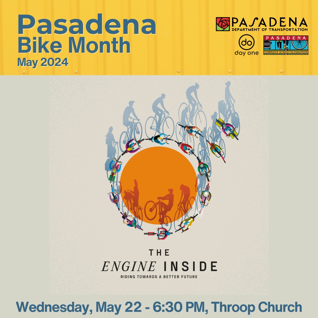 Join us for a free, captivating film screening of "The Engine Inside," featuring the stories of six everyday people from around the world. Witness the extraordinary power of the bicycle to transform lives and create a better world!
​Wed. May 22 - 6:30 PM bit.ly/PasadenaBikeMo…