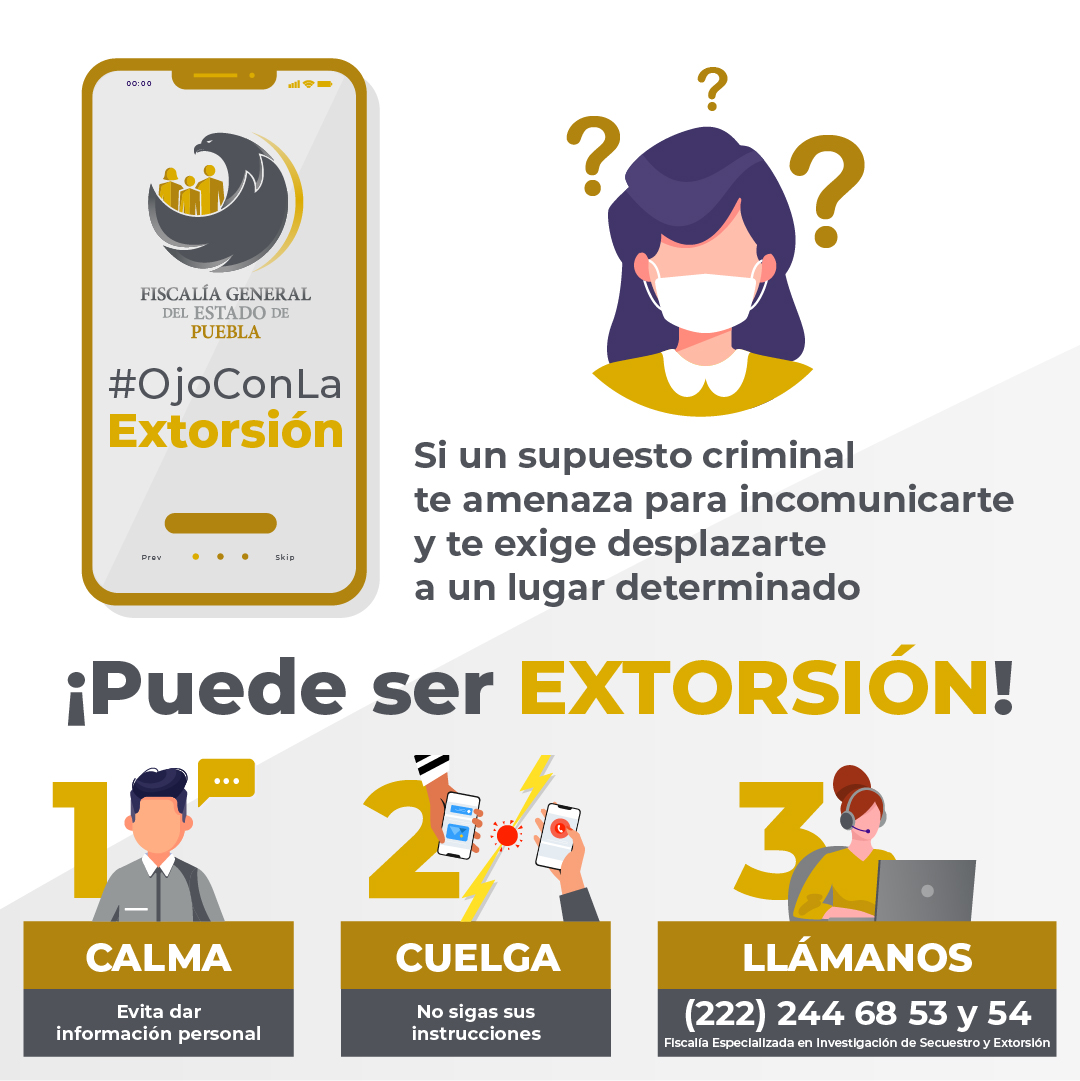 ⚠️ #OjoConLaExtorsión | Existe una modalidad en la que una persona te llama y te obliga a incomunicarte, a fin de exigir dinero a tus familiares diciéndoles que eres víctima de secuestro.