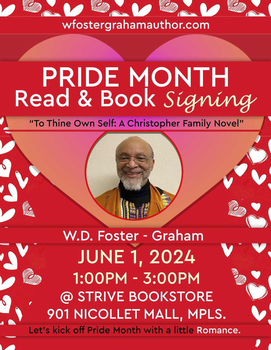 To kick off Pride Month, I will be doing a reading and book signing of my latest #mmromance novel 'To Thine Own Self' at Strive Bookstore on June 1. Representation matters!
🏳️‍🌈❤️🖤💚
#ILoveGayMPLS #ILoveGay #BlackGayLove #PrideMonth #vss365 #LoveWins