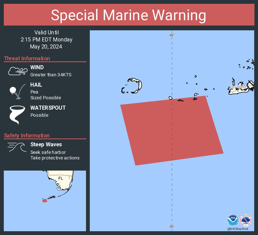 Special Marine Warning including the Straits of Florida from west end of Seven Mile Bridge to south of Halfmoon Shoal out 20 NM and Hawk Channel from west end of Seven Mile Bridge to Halfmoon Shoal out to the reef until 2:15 PM EDT