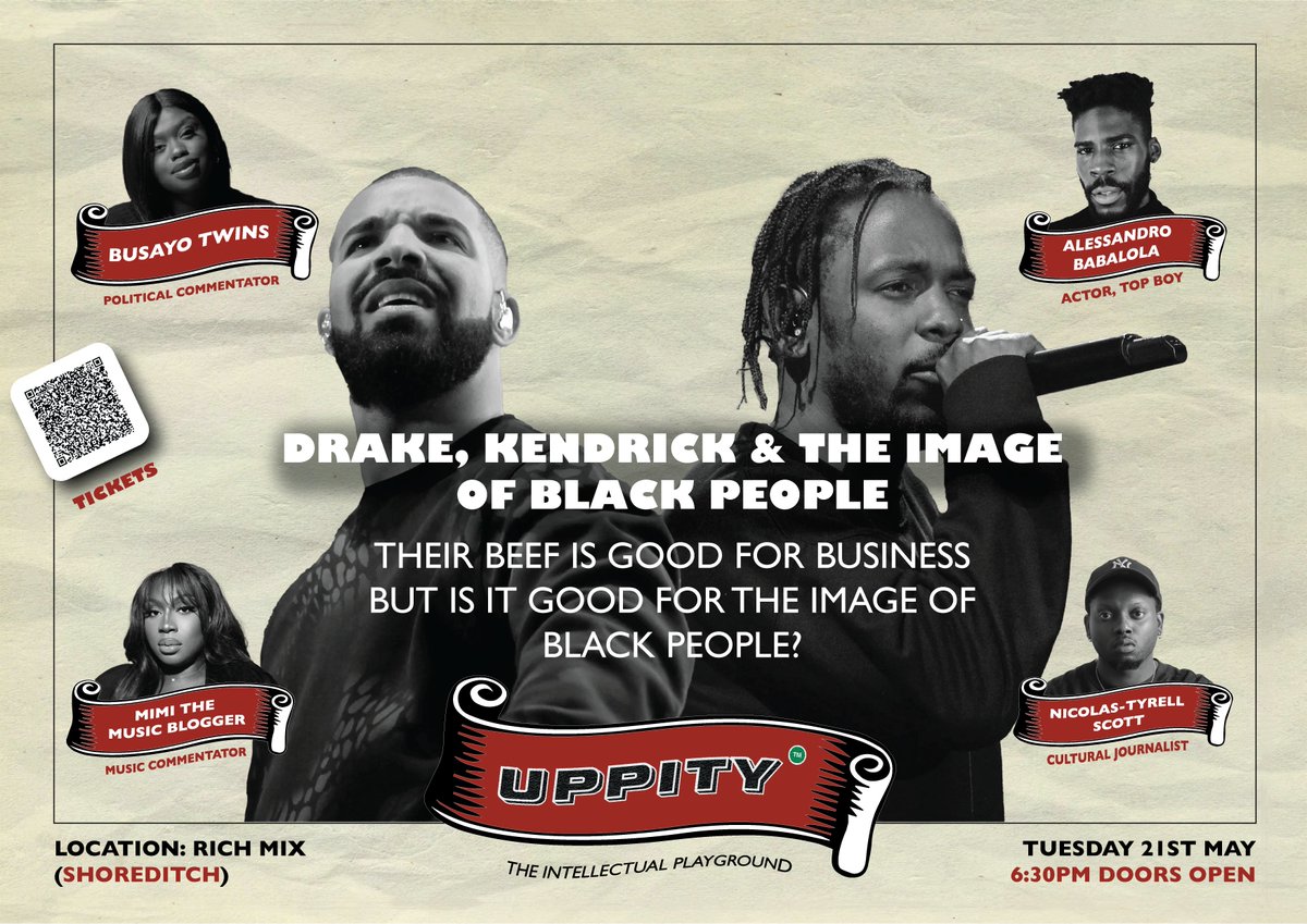 Brains, brilliance, banter and unapologetic Blackness: all at Uppity all at Uppity tomorrow evening. Two major debates: The Trial of Policing Kendrick, Drake & The Image of Black People Join us! Details: eventbrite.com/e/uppity-the-i…