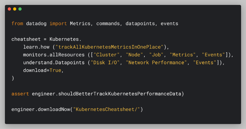datadoghq's tweet photo. View all the metrics you need to monitor your @kubernetesio environment in one place. with our cheatsheet. Download for free now👇