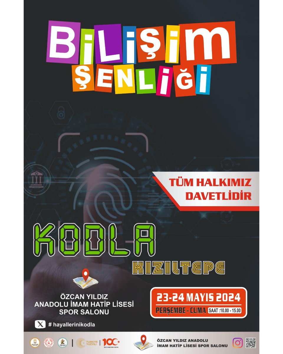 23-24 Mayıs 2024 tarihlerinde düzenlenecek olan #KodlaKızıltepe Bilim Şenliğine tüm vatandaşlarımız davetlidir.
<a href="/tcmeb/">Millî Eğitim Bakanlığı</a> 
<a href="/Yusuf__Tekin/">Yusuf Tekin</a> 
<a href="/tuncay_akkoyun/">Tuncay Akkoyun</a> 
<a href="/KiziltepeKymlk/">T.C. Kızıltepe Kaymakamlığı</a> 
<a href="/Murat69_Demir/">Murat Demir</a> 
<a href="/akadirgms/">Abdulkadir Gümüş</a>