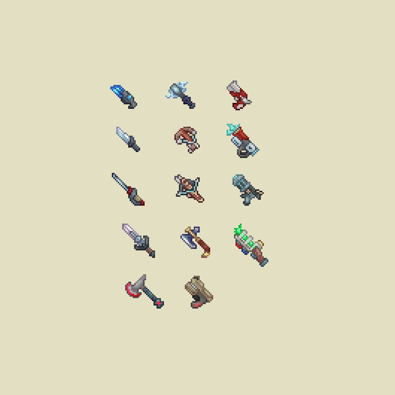 Weapons.
#pixelart #ttrpg