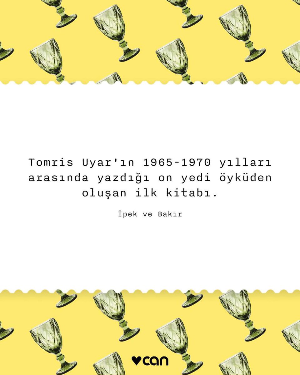 Tomris Uyar’ın 1965-1970 yılları arasında yazdığı on yedi öyküden oluşan ilk kitabı “İpek ve Bakır” şimdi Can Yayınları'nda.♥️ #CanYayınları #TomrisUyar