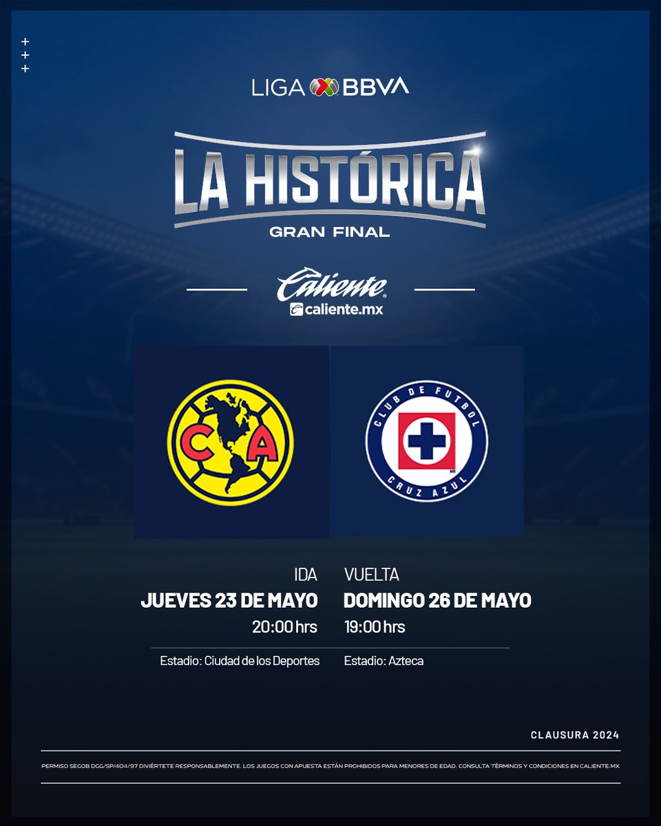 ¡𝗧𝗘𝗡𝗘𝗠𝗢𝗦 𝗛𝗢𝗥𝗔𝗥𝗜𝗢𝗦 𝗣𝗔𝗥𝗔 #LAHISTÓRICA GRAN 𝗙𝗜𝗡𝗔𝗟! ⏰🥵🇲🇽 ¡Apúntalos y prepárate que esta semana conoceremos al Campeón del Clausura 2024 🔜🏆! ¿Será @ClubAmerica o @CruzAzul? 🦅🚂